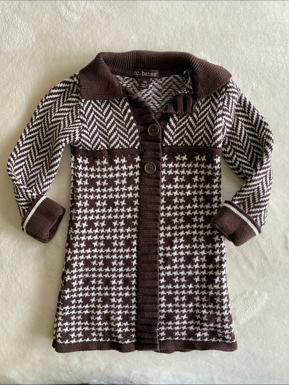 Bates Brown & Cream Patterned Collared Knit Cardigan